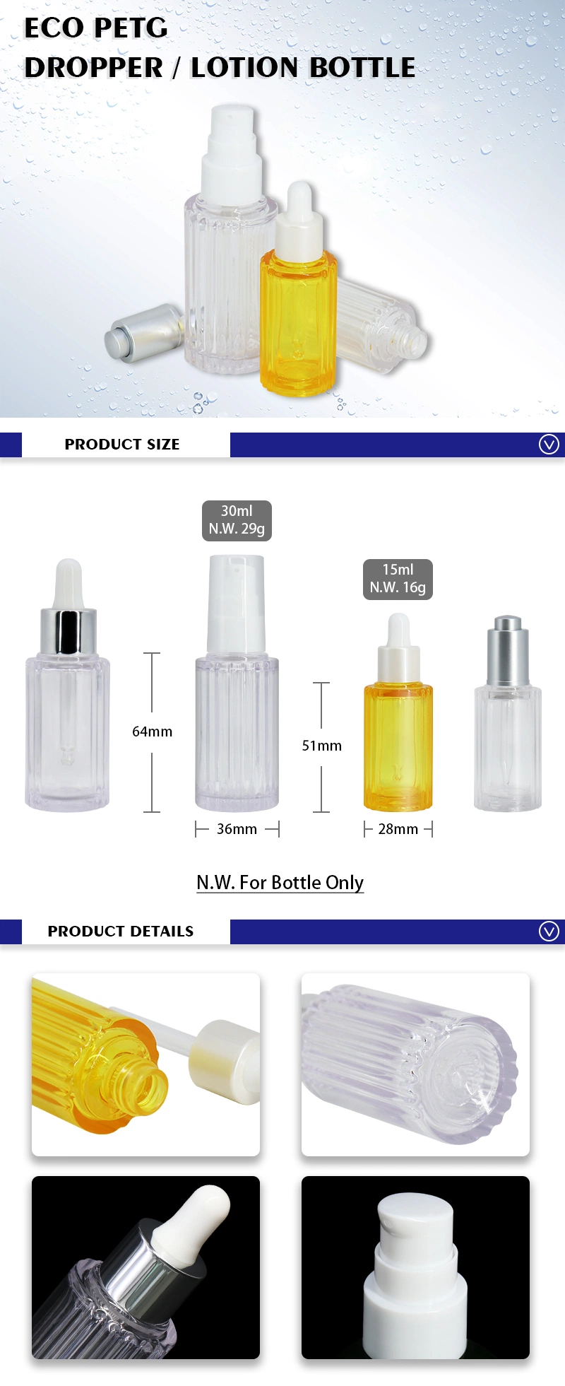 Competitive Price Cosmetic Dropper Bottle PETG Plastic Dropper Bottle with Rotary Dropper