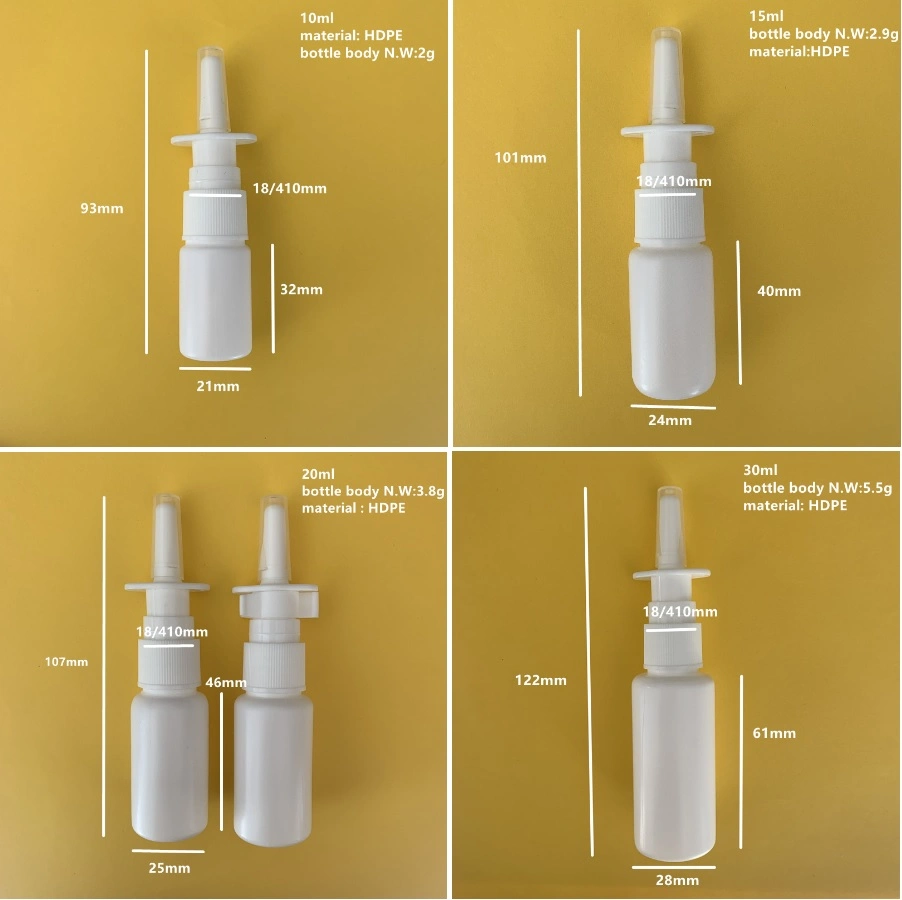 Manufacturer BPA Free 20ml Pet HDPE PE Long Nozzle Nasal Spray Bottle