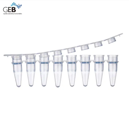 CE 인증서가 포함된 0.2ml 일회용 단일 플라스틱 투명한 원뿔형 PCR 원심분리기 튜브